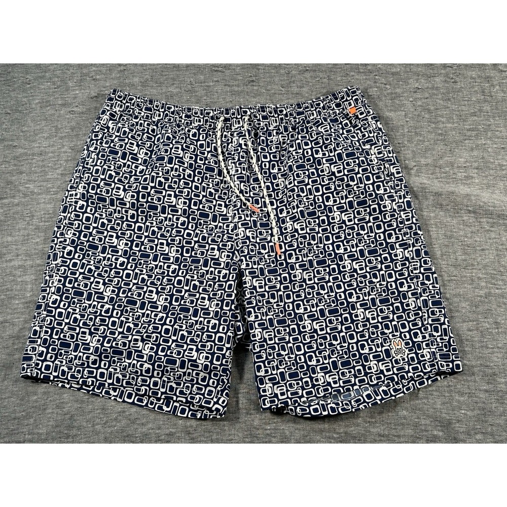 Psycho Bunny Swim Shorts Mens Extra Large Blue White 8.5" Bathing Suit Trunks